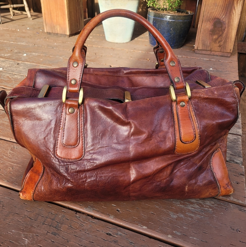Vintage Astor Leather Duffle Bag with Velvet Lining